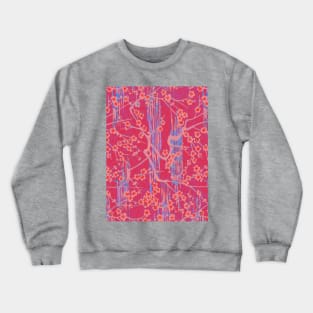 BLUE PINK SAKURA FLOWERS  Antique Japanese Floral Pattern Crewneck Sweatshirt